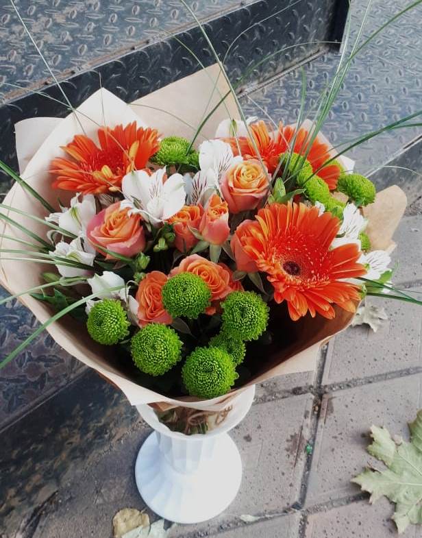 Букет цветов из: Герберы, Хризантемы, Альстромерии и Розы в Большой Казинке