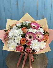 Букет цветов из:  Розы, Герберы и Хризантемы в Большой Казинке