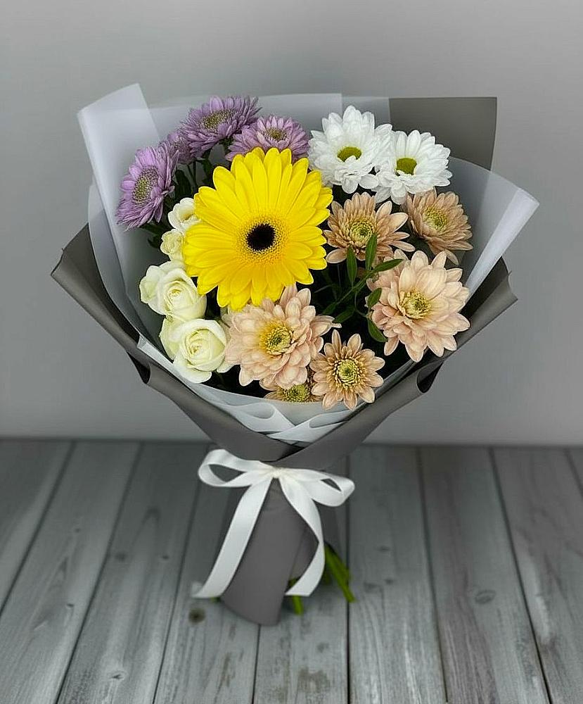 Букет цветов из: Розы, Герберы и Хризантемы в Большой Казинке