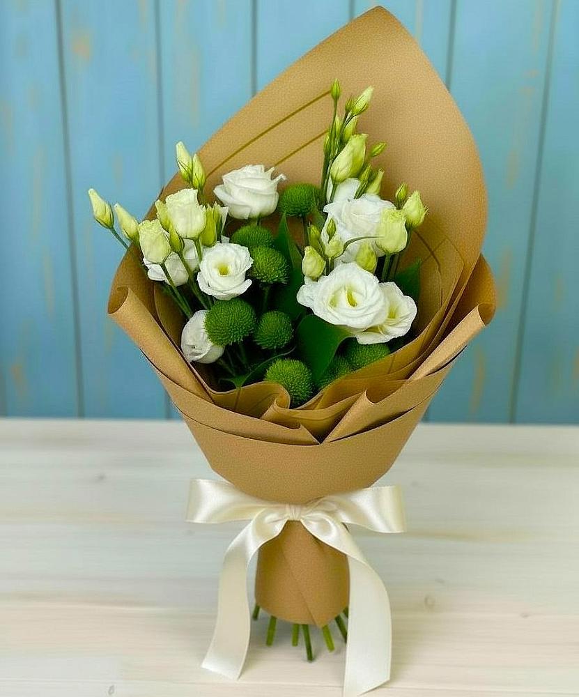 Букет цветов из: Хризантемы и Лизиантусы в Большой Казинке