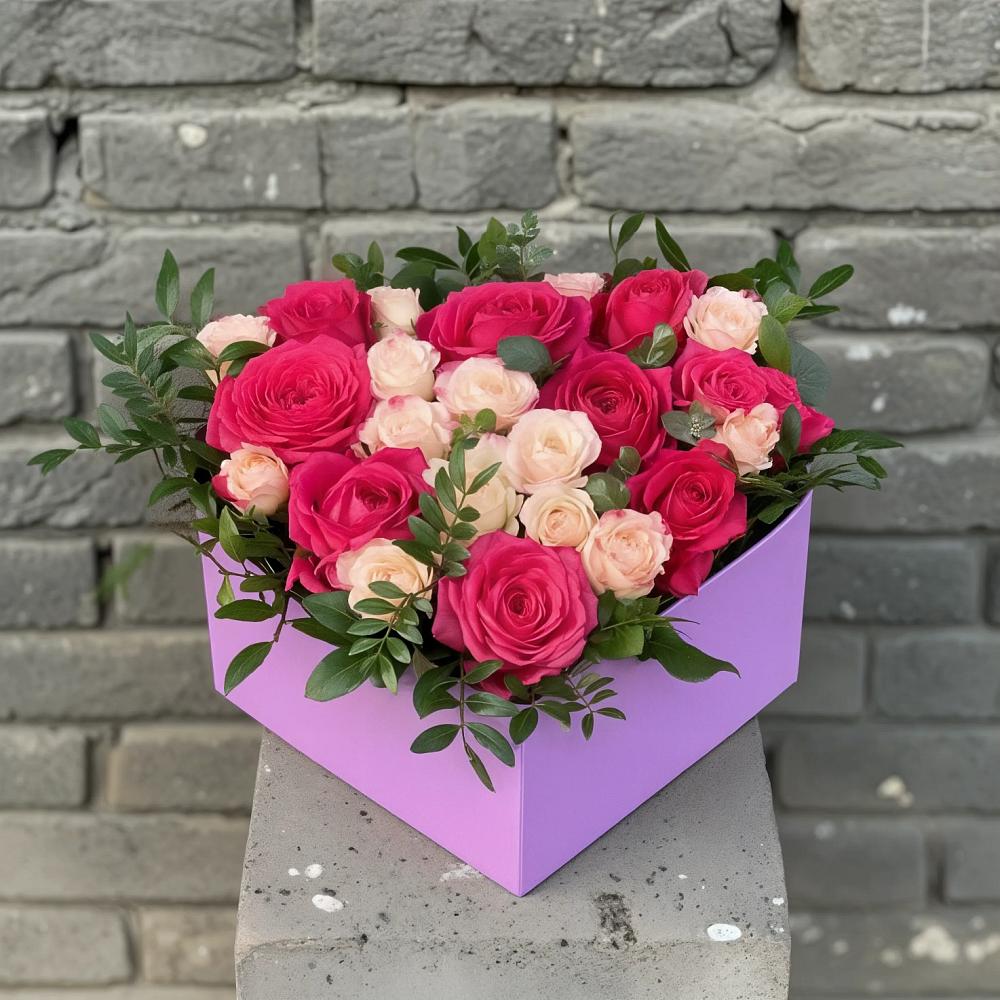 Цветочная композиция из Розы в коробке в Большой Казинке