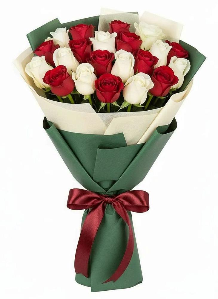 Букет Микс из красных и белых роз в Большой Казинке