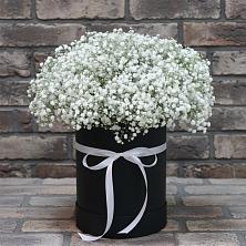 Цветочная композиция из Гипсофила в шляпной коробке в Большой Казинке