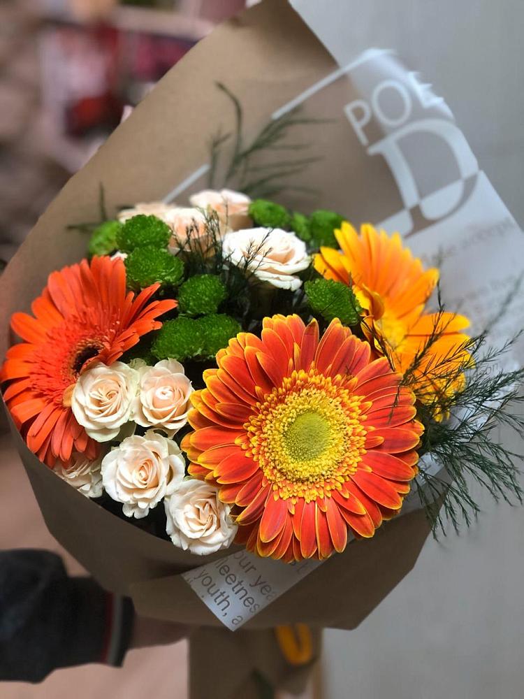 Букет цветов из: Герберы, Хризантемы и Розы в Большой Казинке
